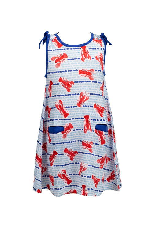 Dress with red lobster pattern on a white background