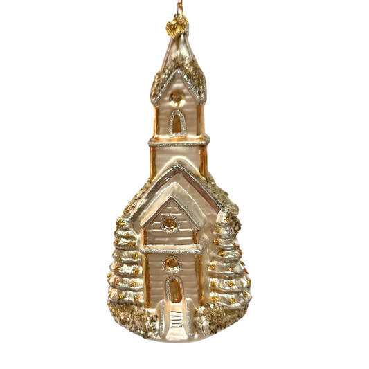 Huras Family Poland Adorable Chapel Silver & Gold glass Christmas ornament