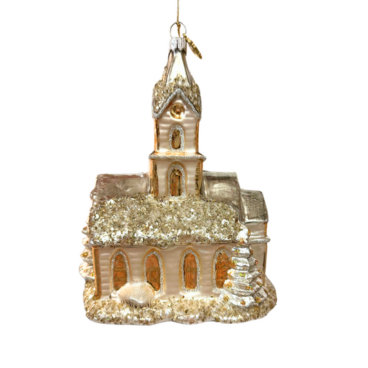 Huras Family Poland Adorable Chapel Silver & Gold glass Christmas ornament