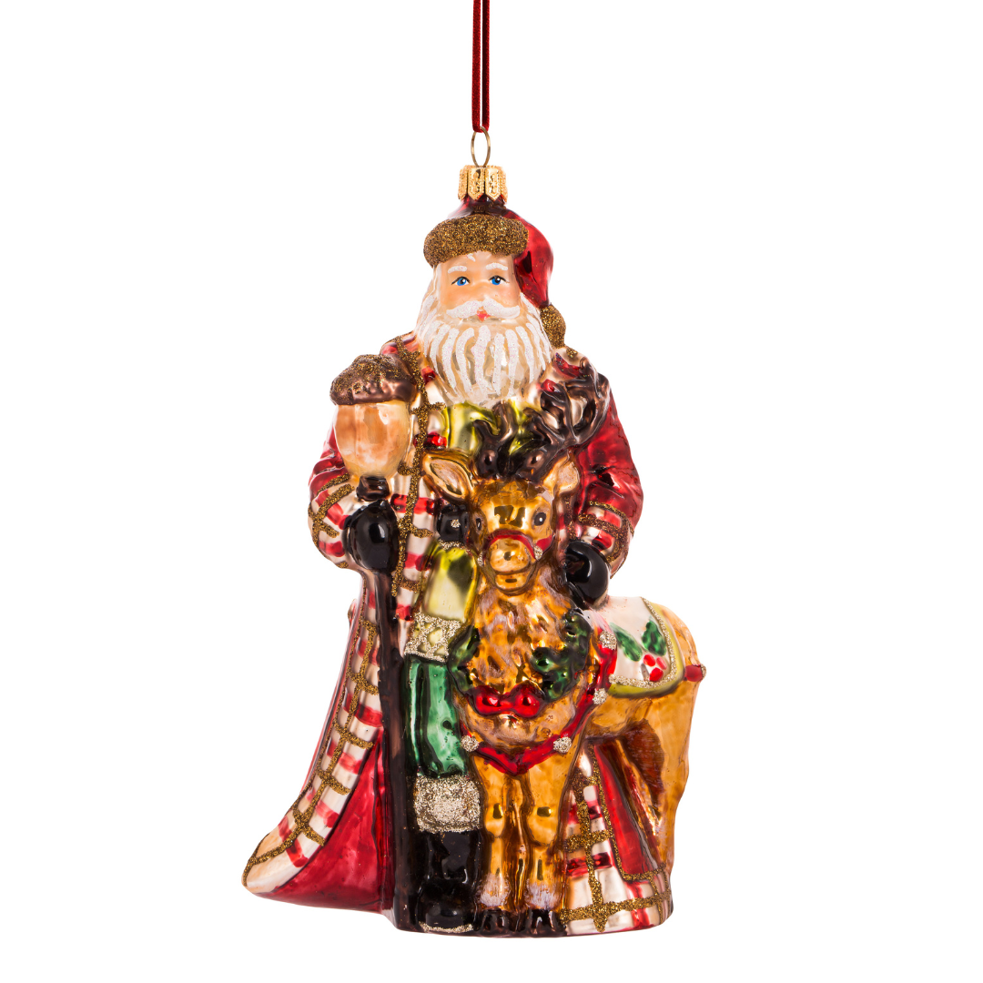 Huras Family glass Christmas ornament Santa in Tartan plaid