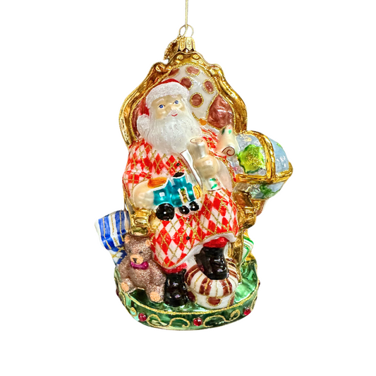 Sitting Santa with Toys Ornament