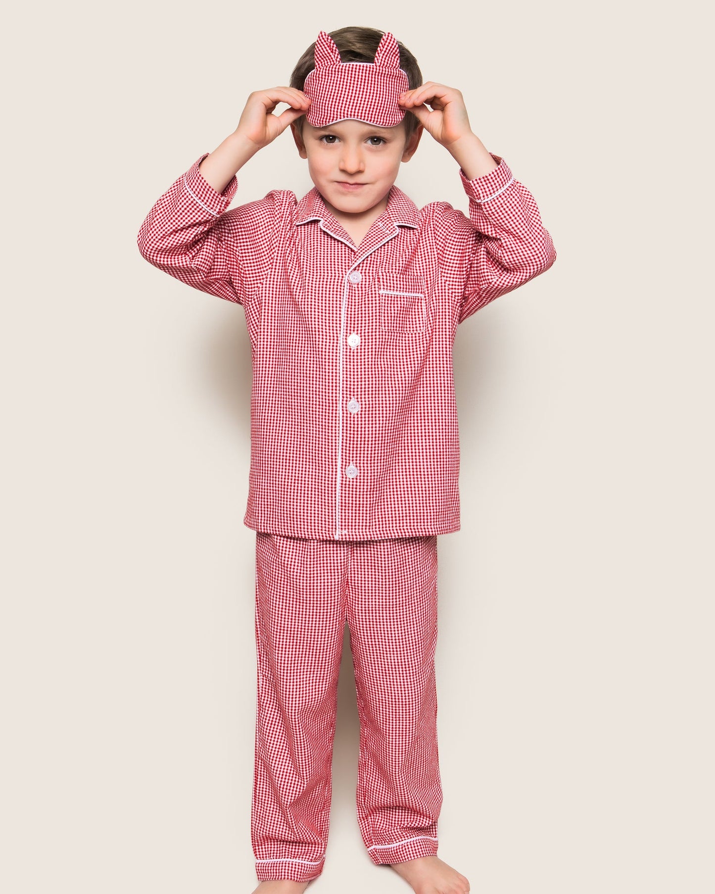Kid's Flannel Pajama Set Red Mini Gingham