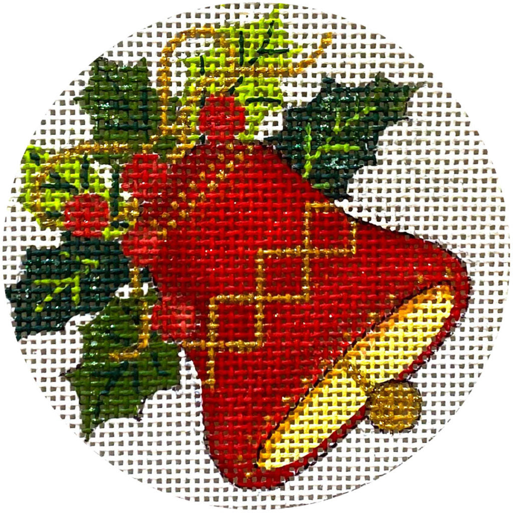 Red plaid bell with green leaves on a white background