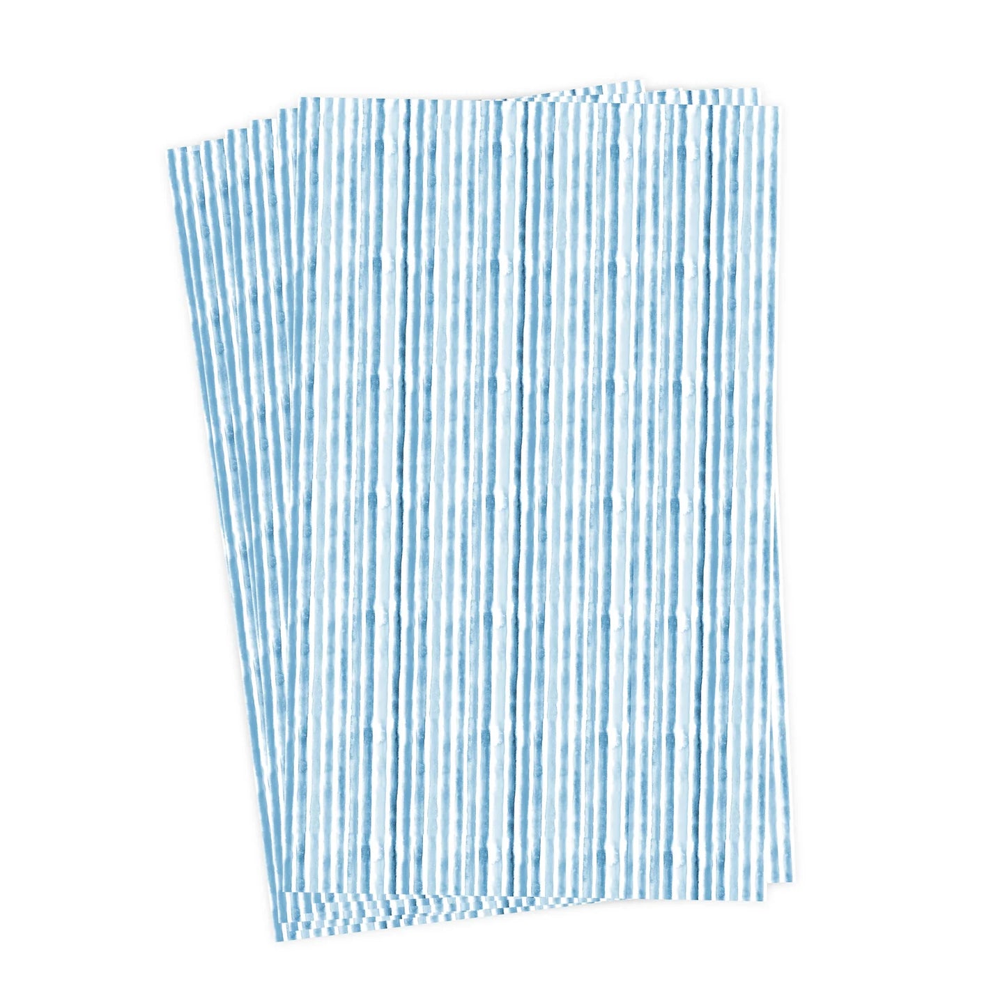 Stack of blue striped napkins on a white background