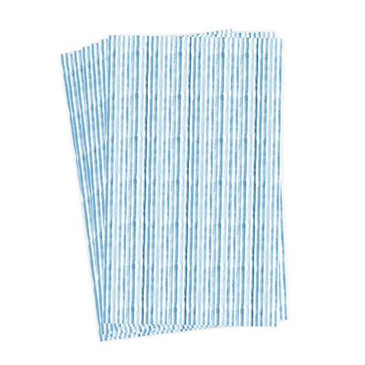 Stack of blue striped napkins on a white background