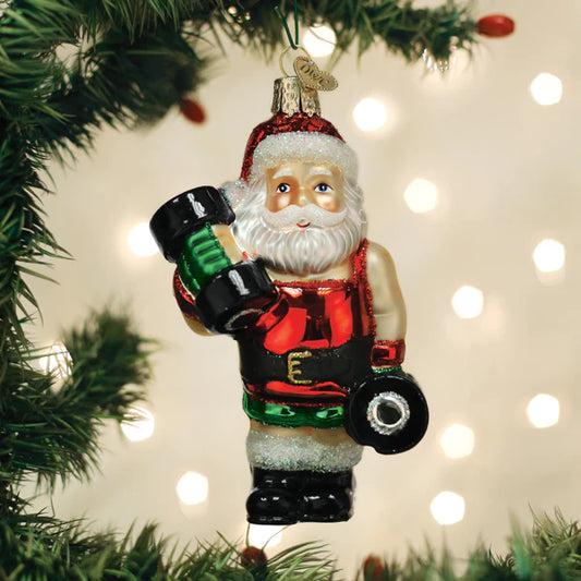 Old World Christmas Bodybuilder Santa glass ornament