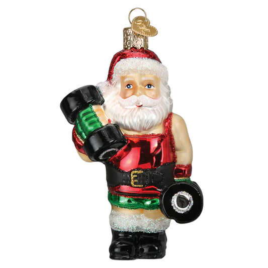 Old World Christmas Bodybuilder Santa glass ornament