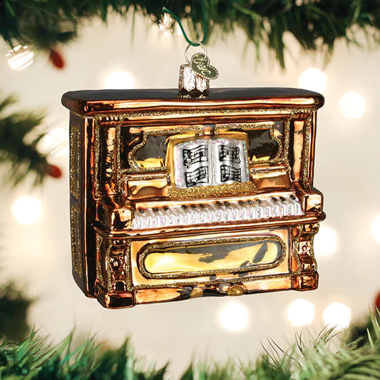 Old World Christmas Brown Upright Piano glass Christmas ornament