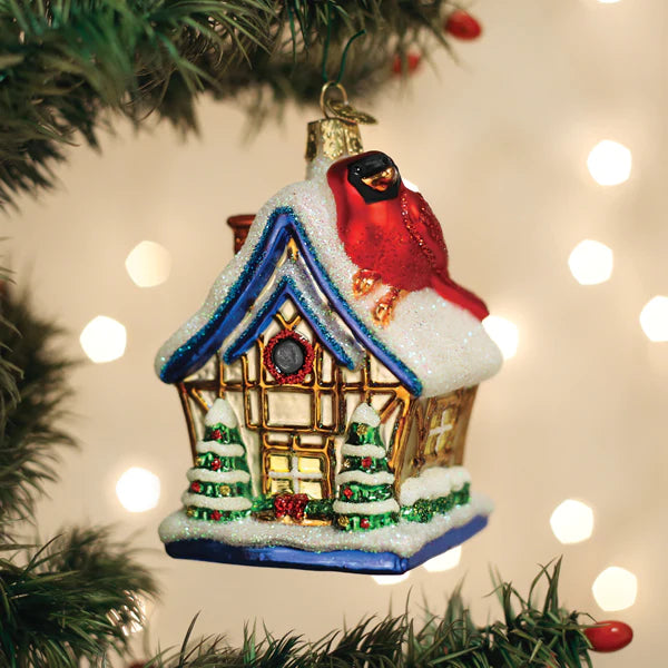 Old World Christmas Cardinal Birdhouse glass ornament