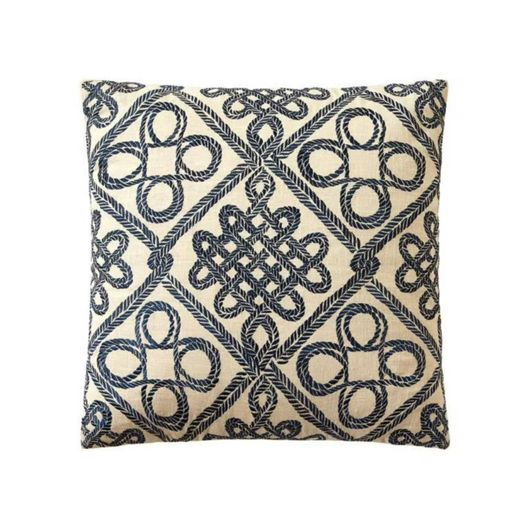 Costa Mesa Blue Embroidered Pillow