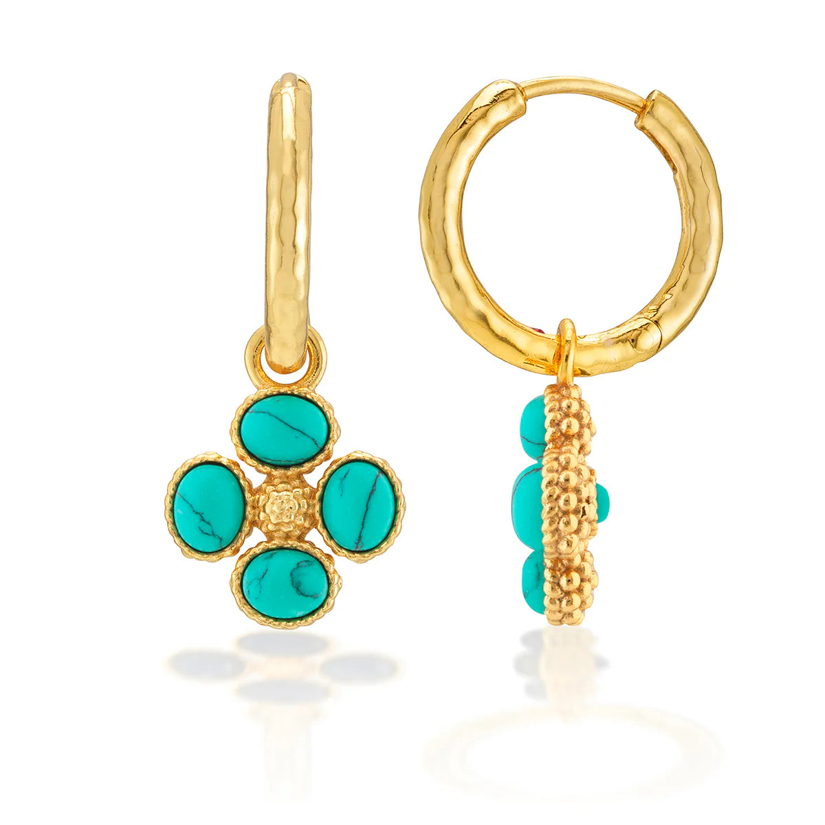 Berry Clover Hoop Earrings - Turquoise