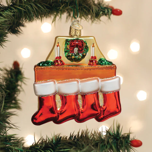 Old World Christmas Family of Four Stockings glass Ornament