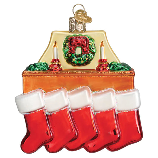 Old World Christmas Family of Five Stockings glass Christmas ornament