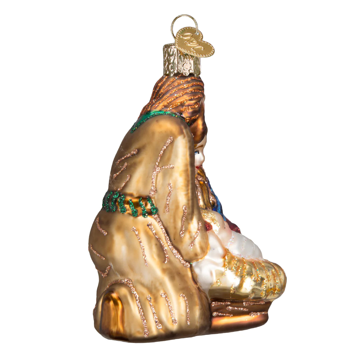 Old World Christmas Holy Family glass ornament Mary, Joseph and Baby Jesus in a manger
