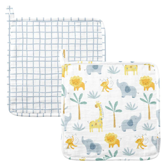 Muslin Washcloth set of 2 Zoo animal print for baby