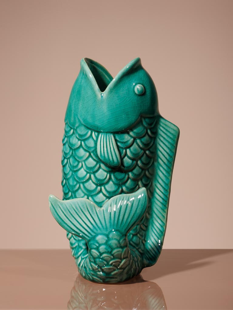 Green Stoneware Fish Vase