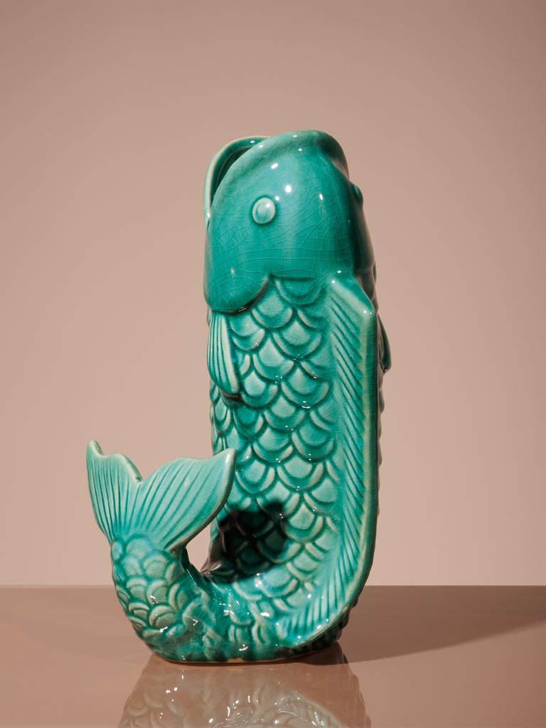 Green Stoneware Fish Vase