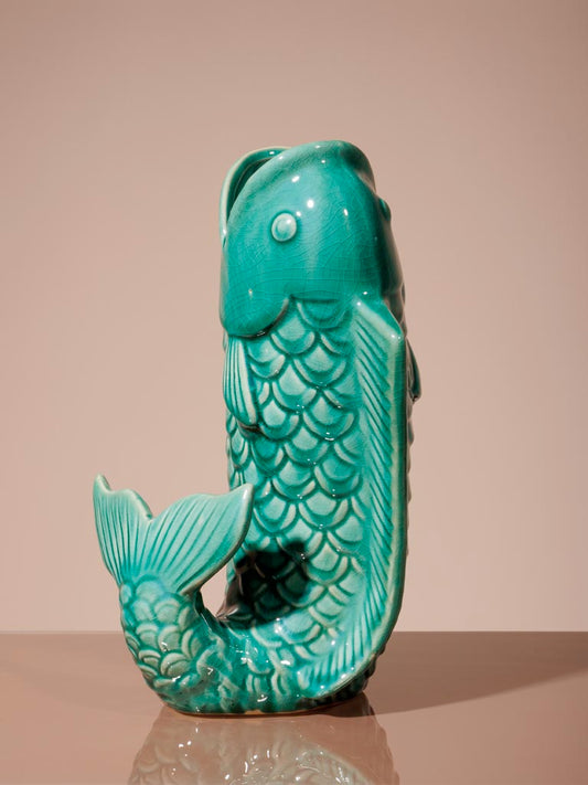 Green Stoneware Fish Vase
