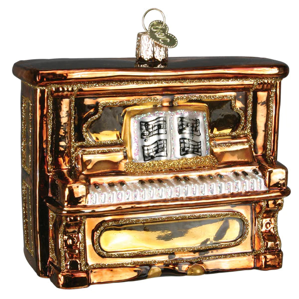 Old World Christmas Brown Upright Piano glass Christmas ornament
