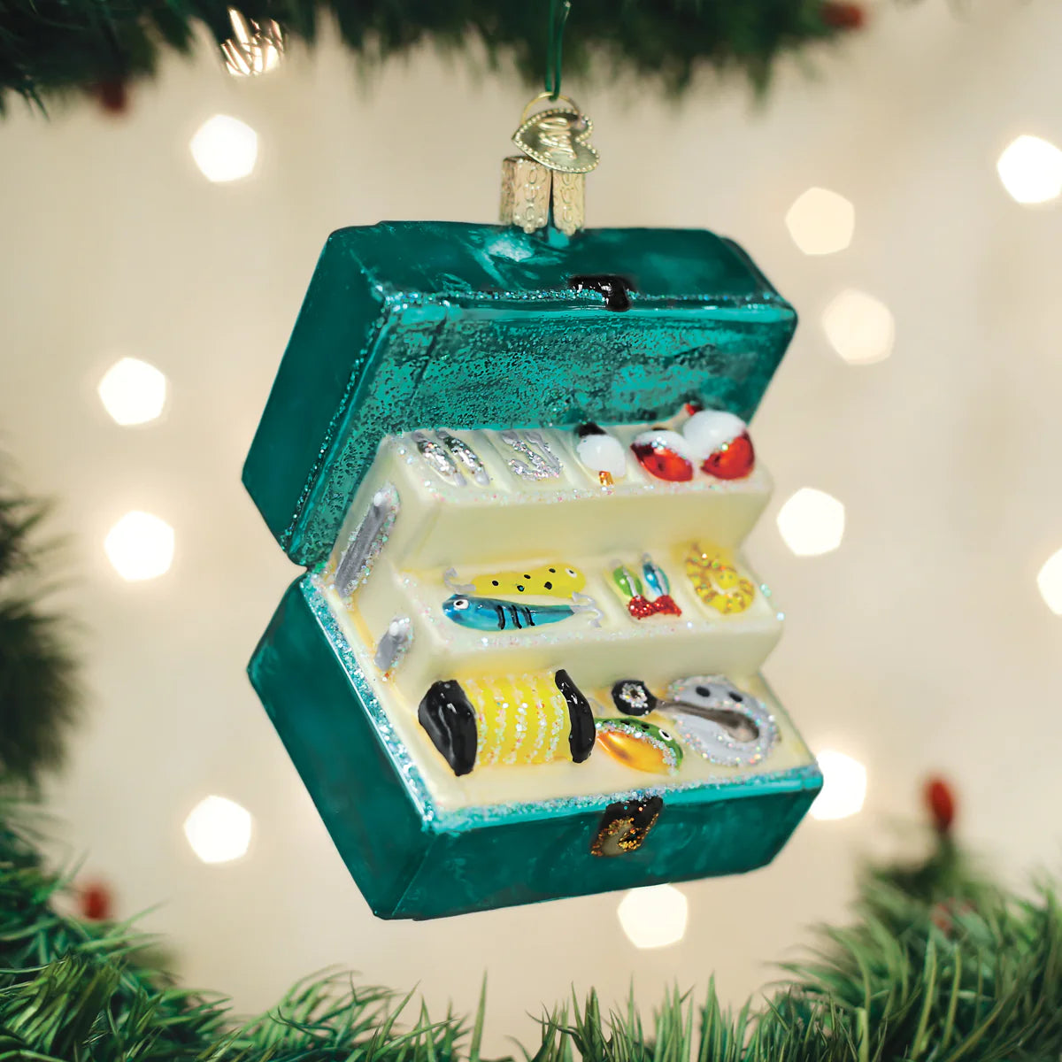 Old World Christmas Tackle Box glass ornament fishing