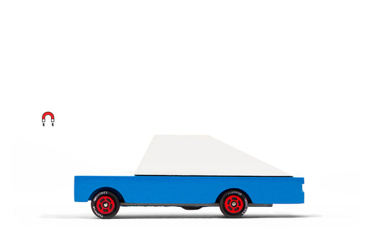Candylab Blue Racer #8 wooden and diecast blue toy car for kids