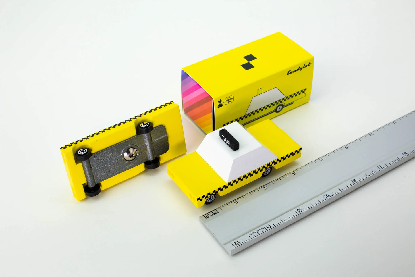 Candylab Yellow Taxi wood and diecast toy car for kids