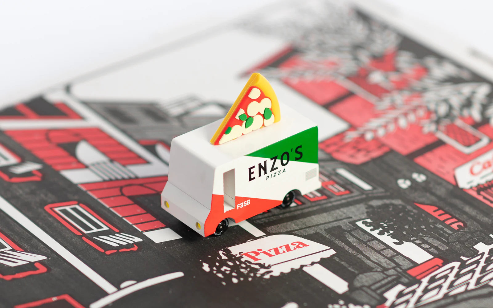 Candylab Enzo's Pizza Van toy wooden and diecast car for kids