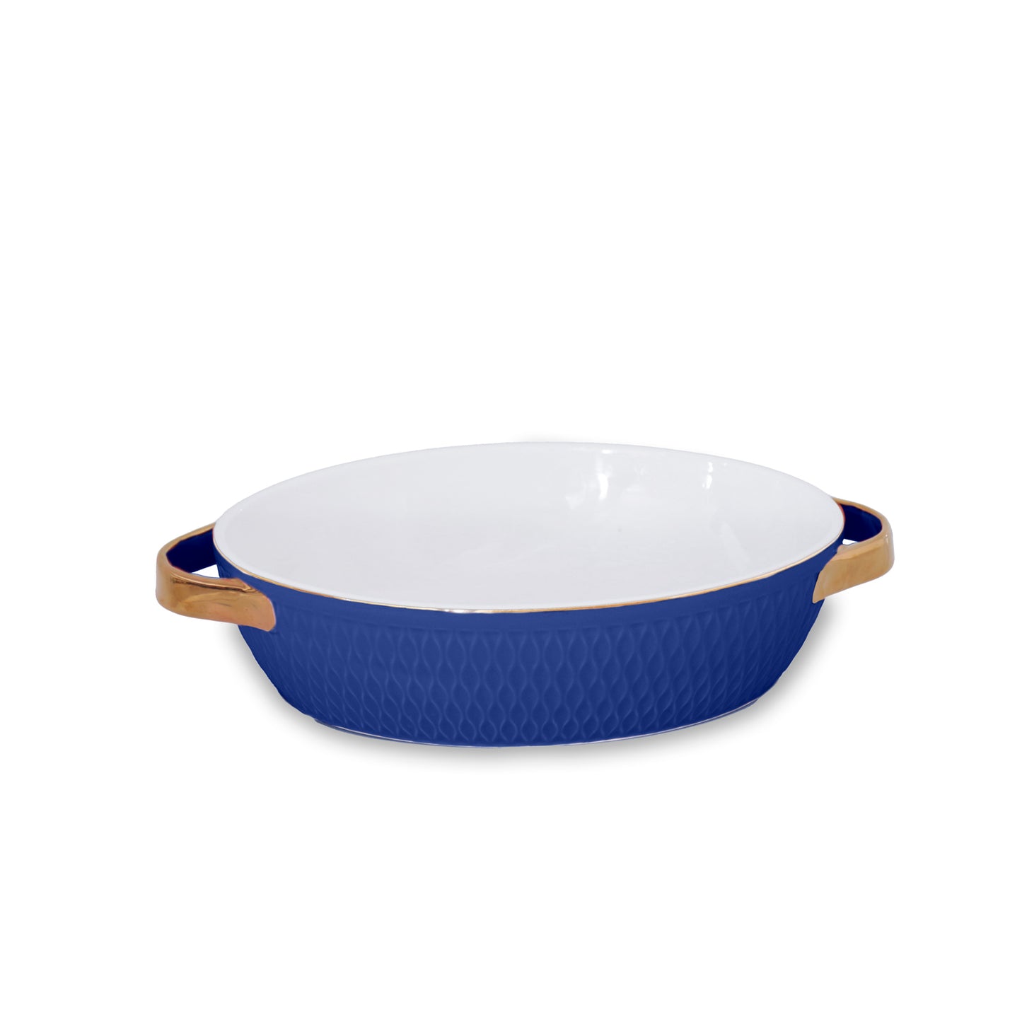 blue baker midnight sapphire navy oval cookware oven casserole dish gold embellished ornate ceramic pristine practical beatriz ball