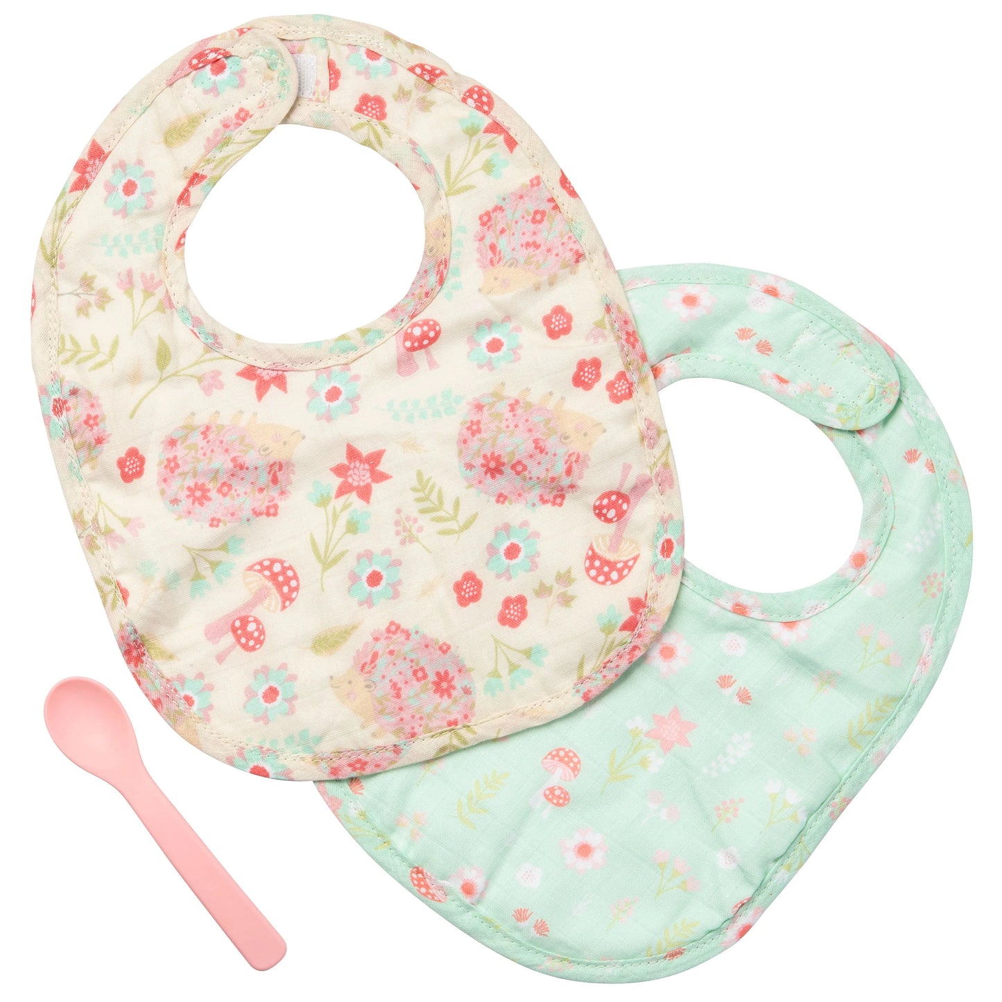 stephen joseph muslin bib set with silicon spoon for baby
