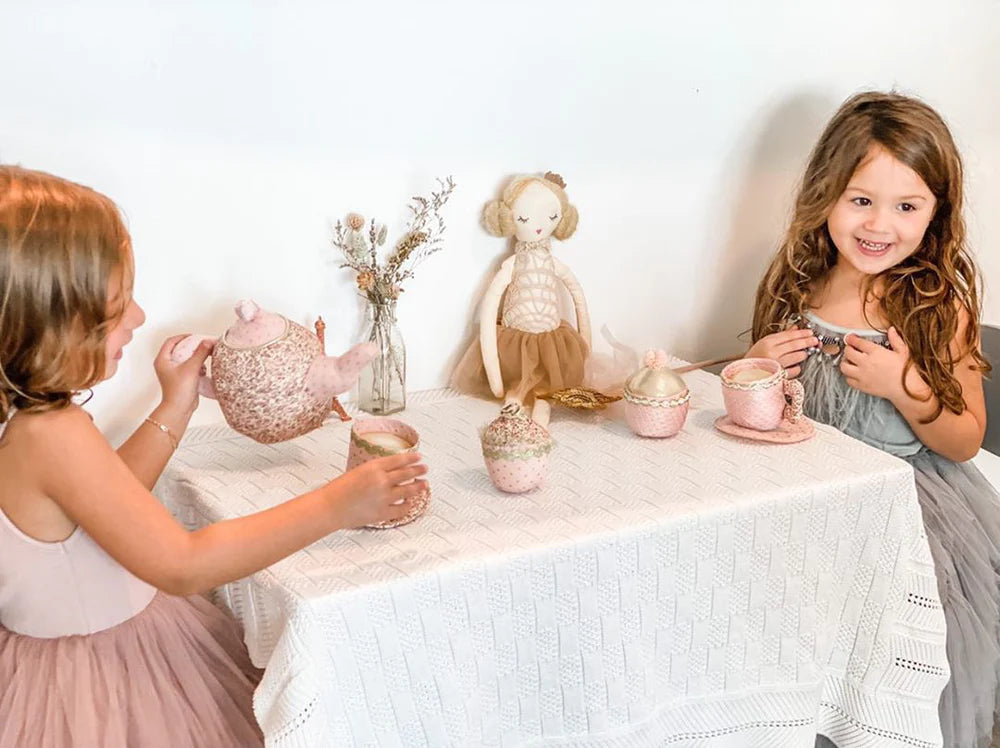 Pink Floral Plush Tea Set