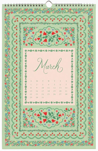 Floral patterned calendar with 'March' text on a green background