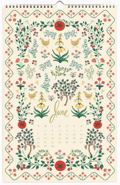 Calendar with floral and botanical design, featuring the month of June.