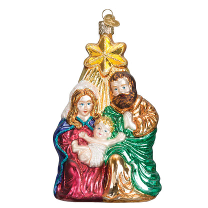 Decorative Christmas ornament of the Holy Family with a star on a white background