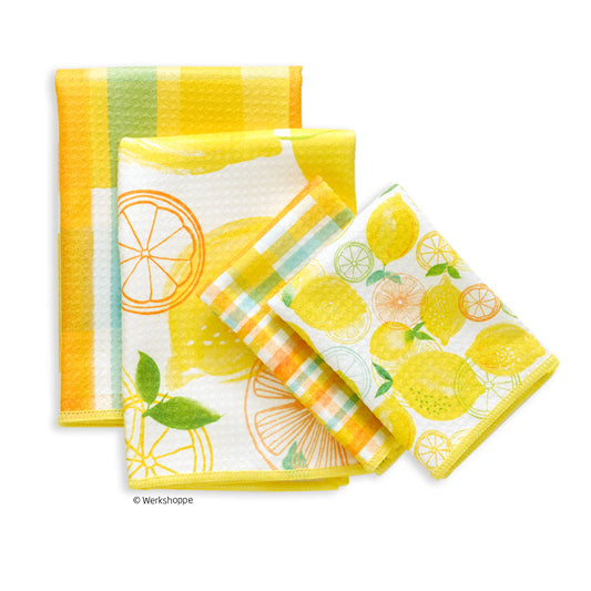 Lemon Plaid Microfiber All Purpose Towel Set of 4
