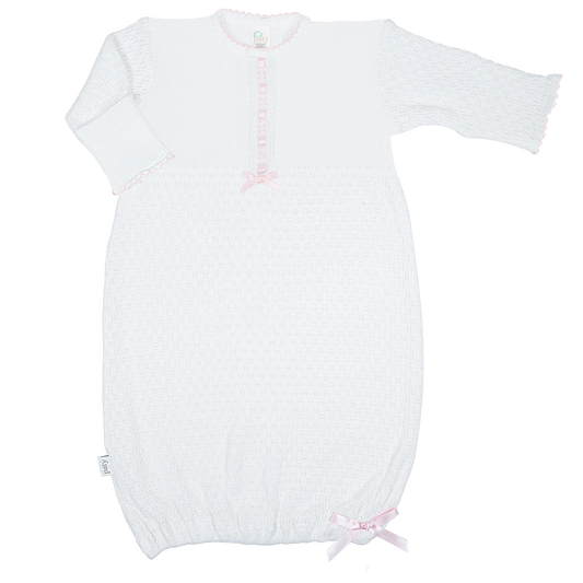 Baby newborn white gown with pink ribbon