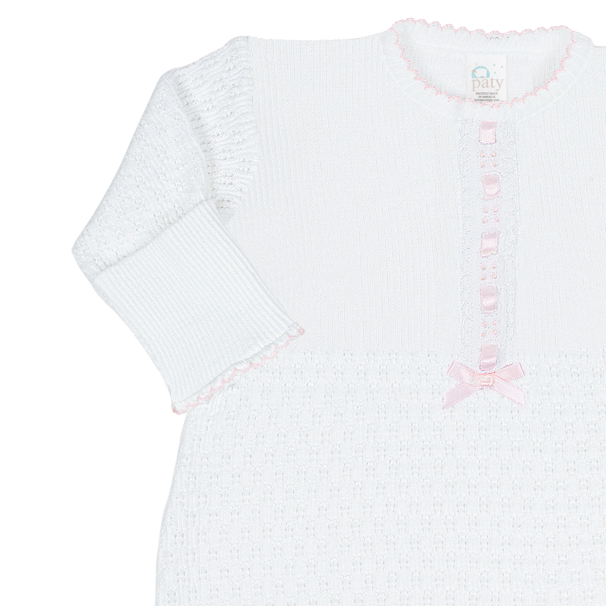 Baby newborn white gown with pink ribbon