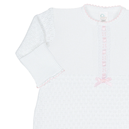 Baby newborn white gown with pink ribbon