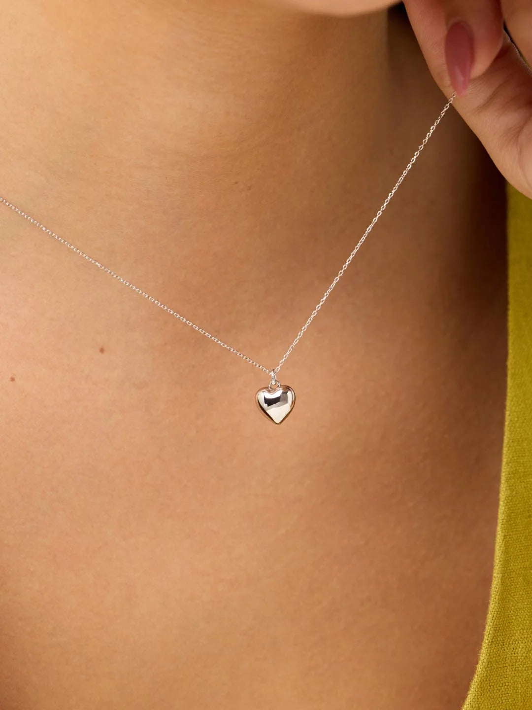 Puffed Heart Necklace - Lev Silver Small