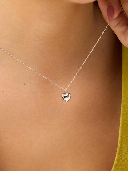 Puffed Heart Necklace - Lev Silver Small
