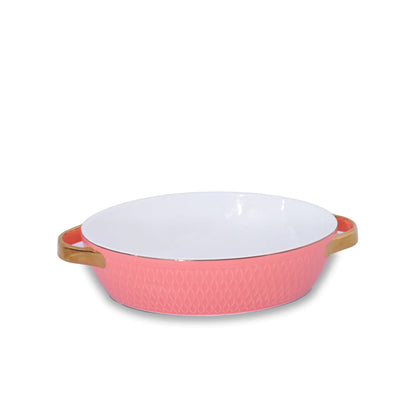 Beatriz Ball Small Oval Salmon Ceramic Baker with Gold Handles 