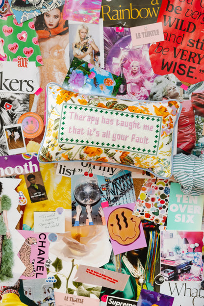 Collage of various images and text on a colorful background
