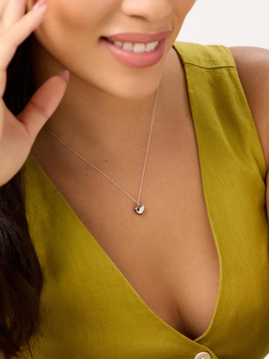 Puffed Heart Necklace - Lev Silver Small