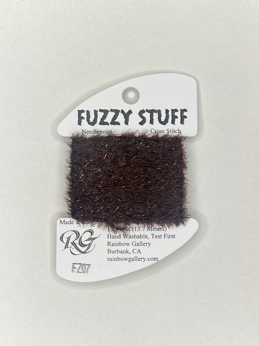 Sample of fuzzy material with a label on a light gray background