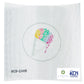 Cross-stitched design on fabric with colorful abstract pattern, KCN Designers logo visible.