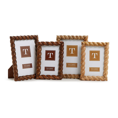 Set of four decorative picture frames with rope design on a white background