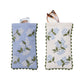 Two embroidered pouches with floral patterns on a white background