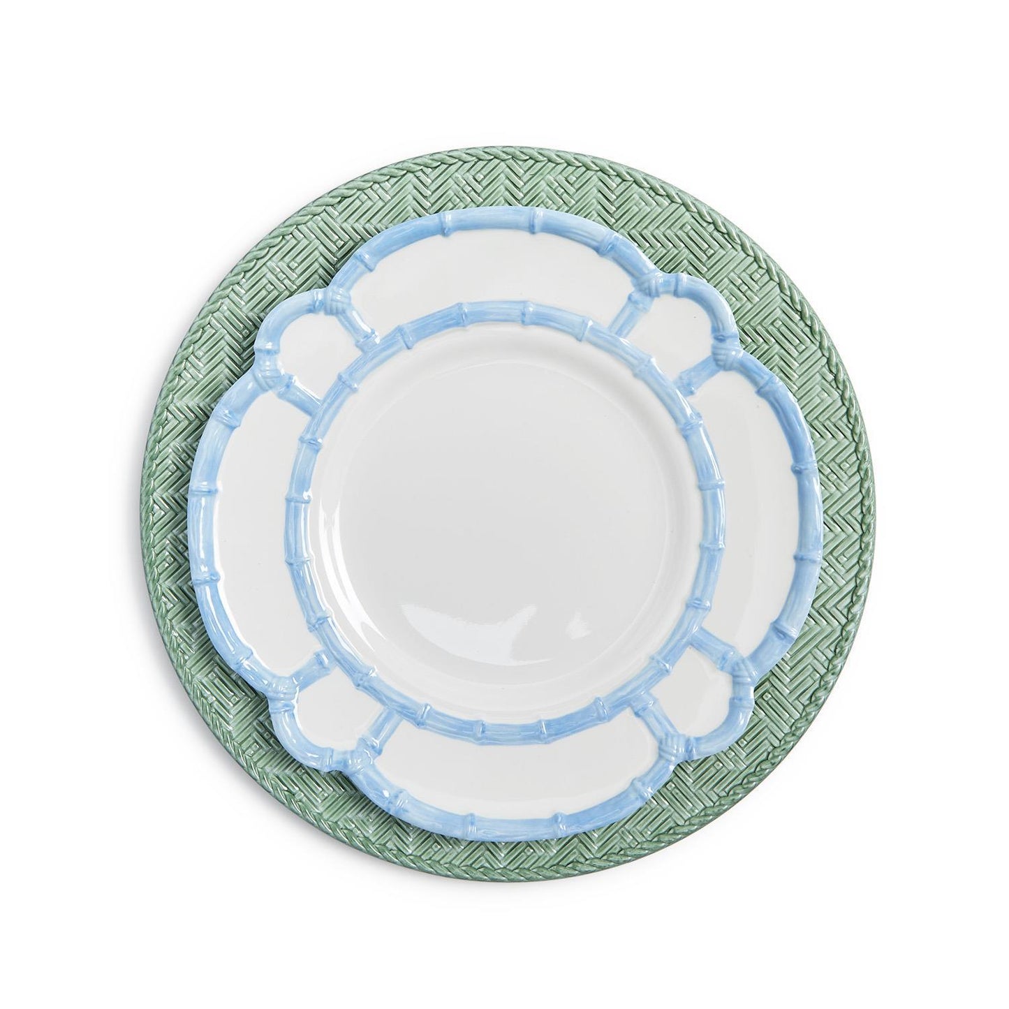 plate with green and blue patterns on a white background
