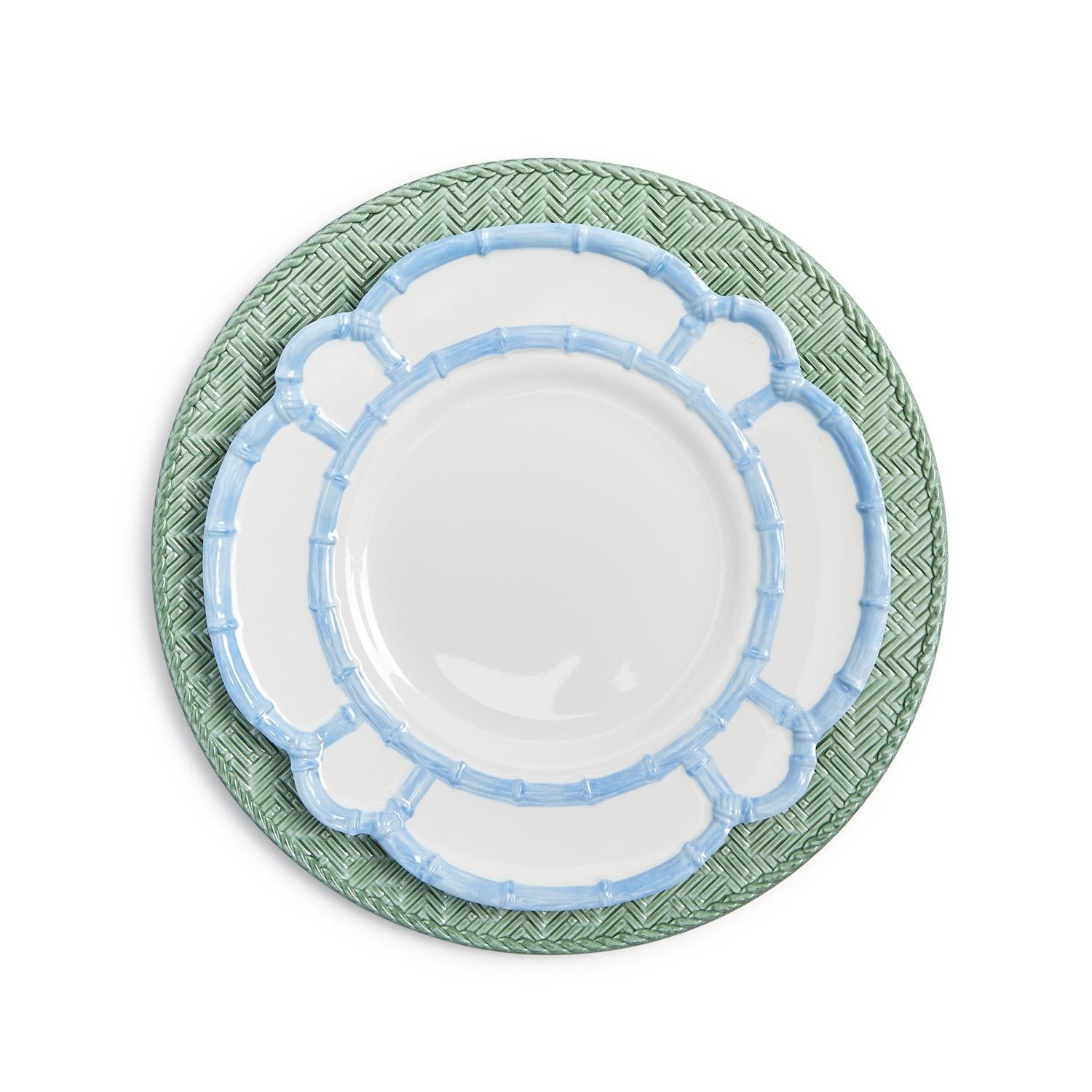 plate with green and blue patterns on a white background