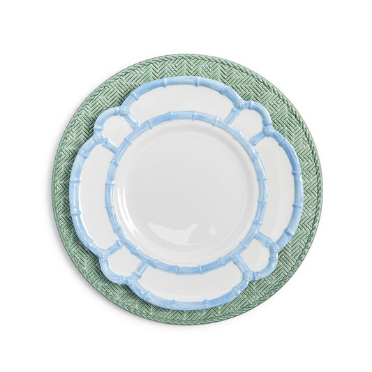 plate with green and blue patterns on a white background