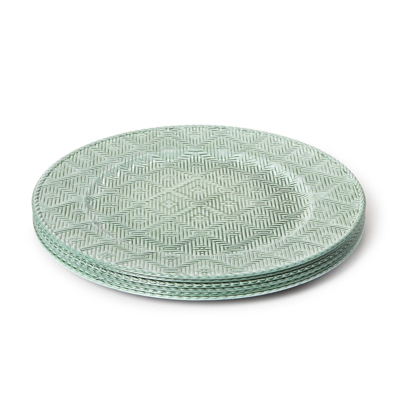  green patterned plates on a white background